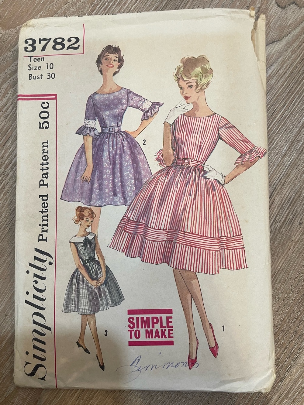 Vintage 1960s Simplicity Dress Pattern- #3782 teen size 10